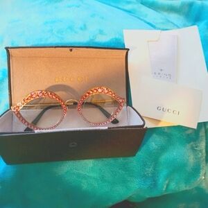 NWT Gucci GG0046s Eyeglasses with Pink Swarovski Crystals